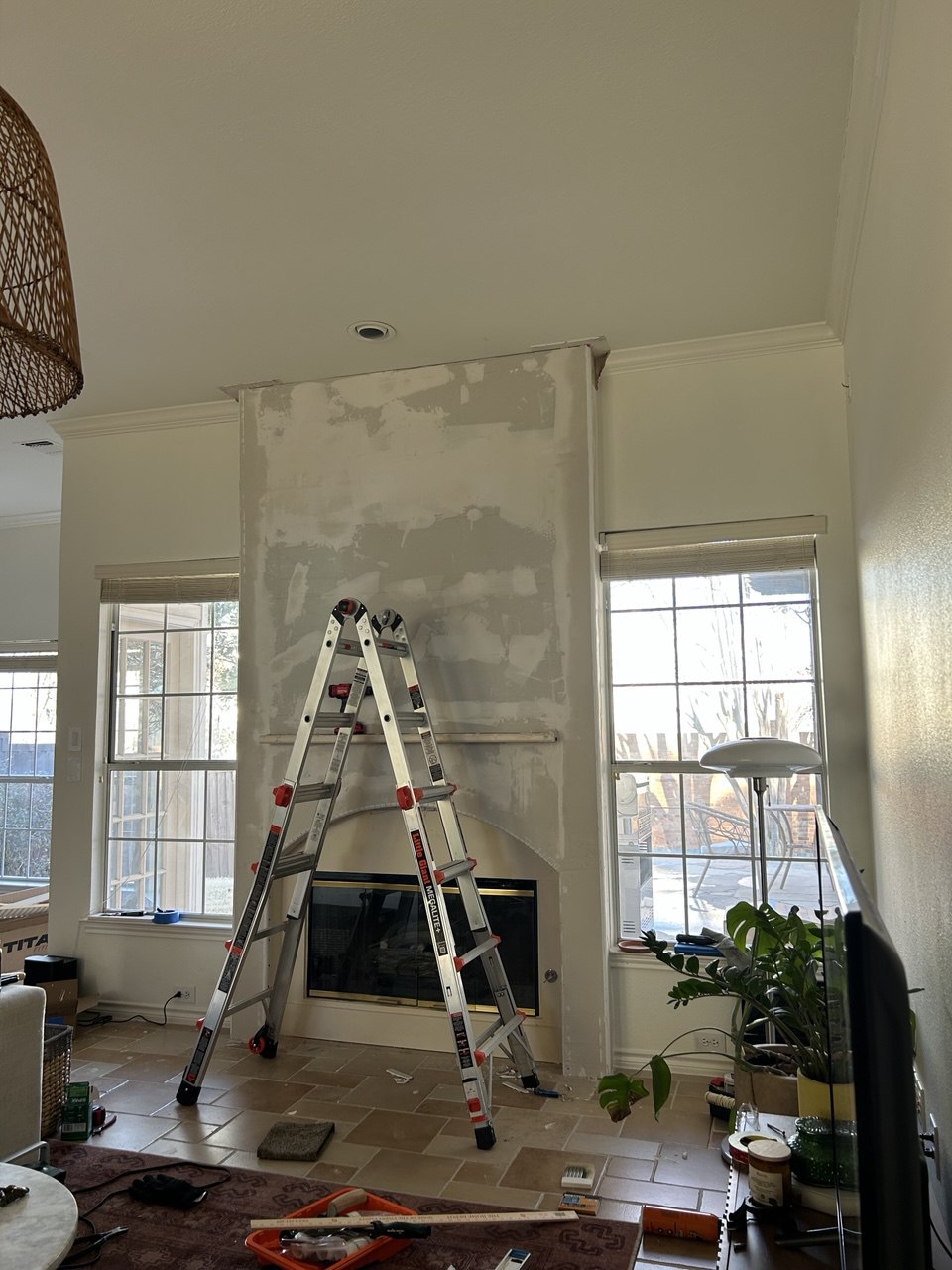 Fireplace wall ready for renovation